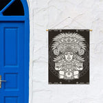 Blue And White Mayan Statue Print Garden Flag