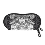 Blue And White Mayan Statue Print Glasses Case