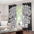 Blue And White Mayan Statue Print Grommet Curtains