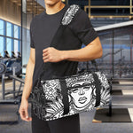 Blue And White Mayan Statue Print Gym Bag