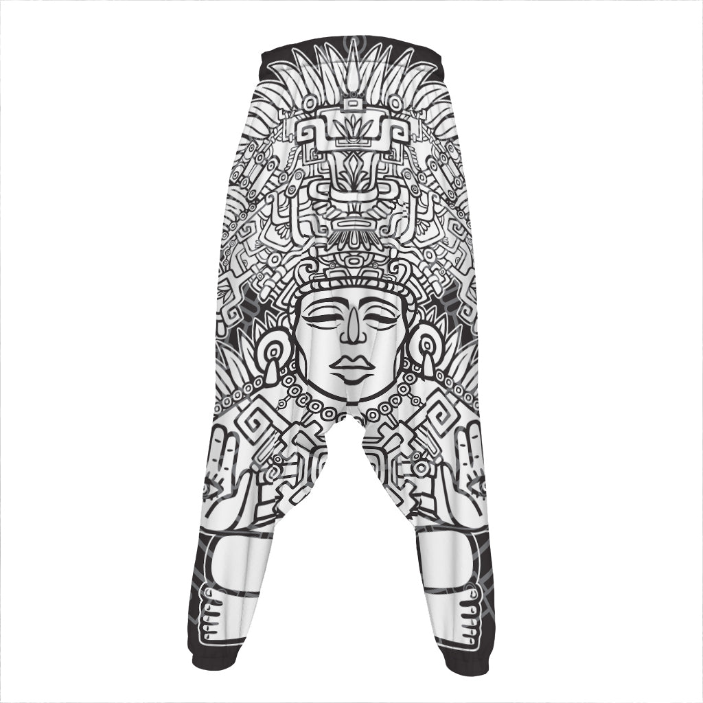 Blue And White Mayan Statue Print Hammer Pants