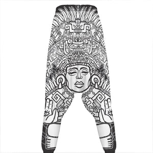 Blue And White Mayan Statue Print Hammer Pants