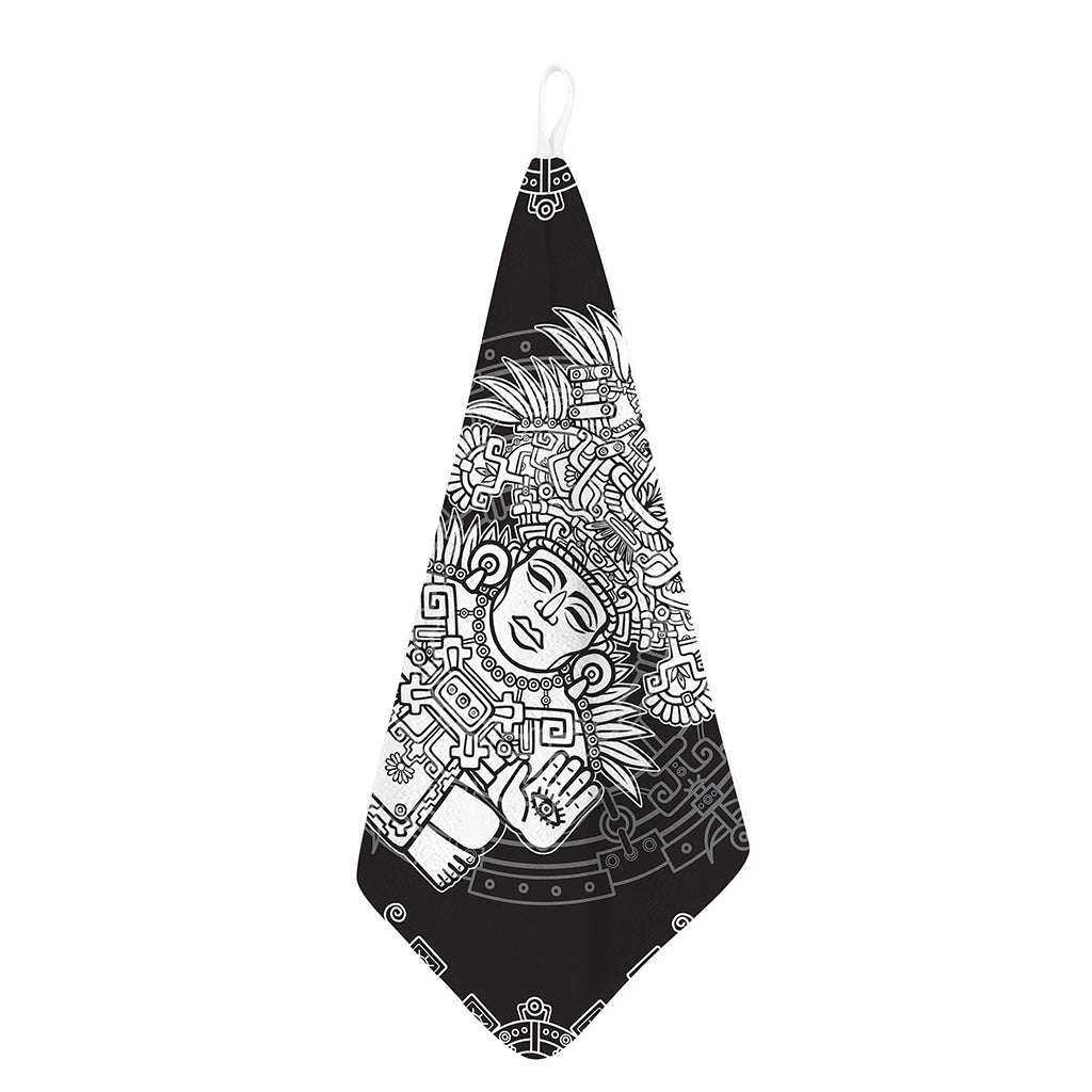 Blue And White Mayan Statue Print Hand Towel