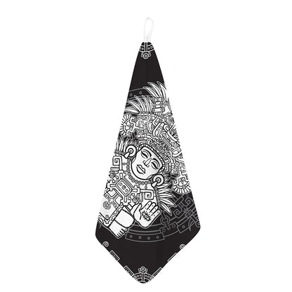Blue And White Mayan Statue Print Hand Towel