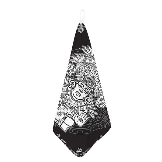 Blue And White Mayan Statue Print Hand Towel