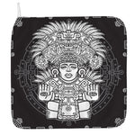 Blue And White Mayan Statue Print Hand Towel
