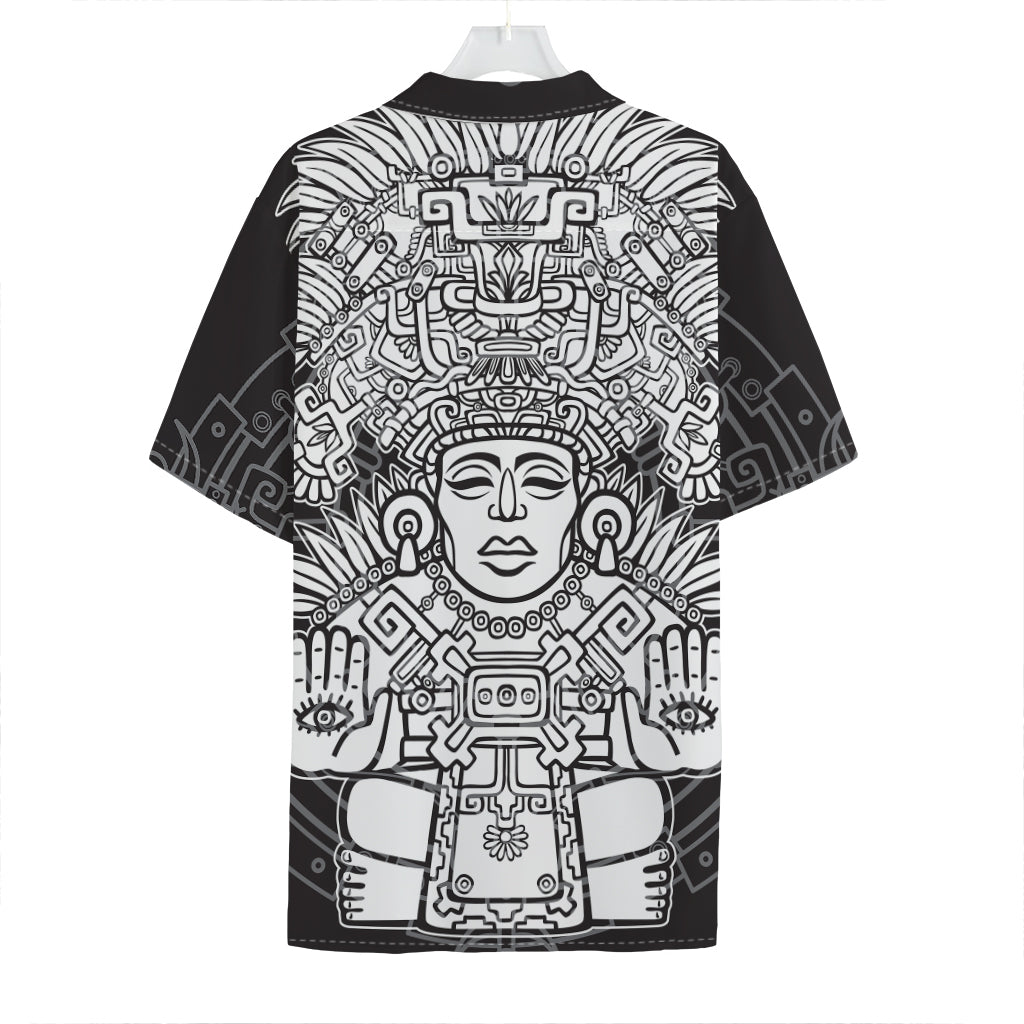 Blue And White Mayan Statue Print Hawaiian Shirt
