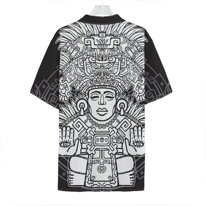 Blue And White Mayan Statue Print Hawaiian Shirt