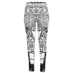 Blue And White Mayan Statue Print High-Waisted Pocket Leggings