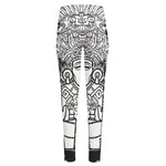 Blue And White Mayan Statue Print High-Waisted Pocket Leggings