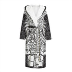 Blue And White Mayan Statue Print Hooded Bathrobe