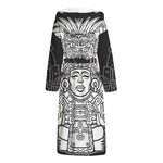 Blue And White Mayan Statue Print Hooded Bathrobe