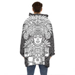 Blue And White Mayan Statue Print Hoodie Blanket