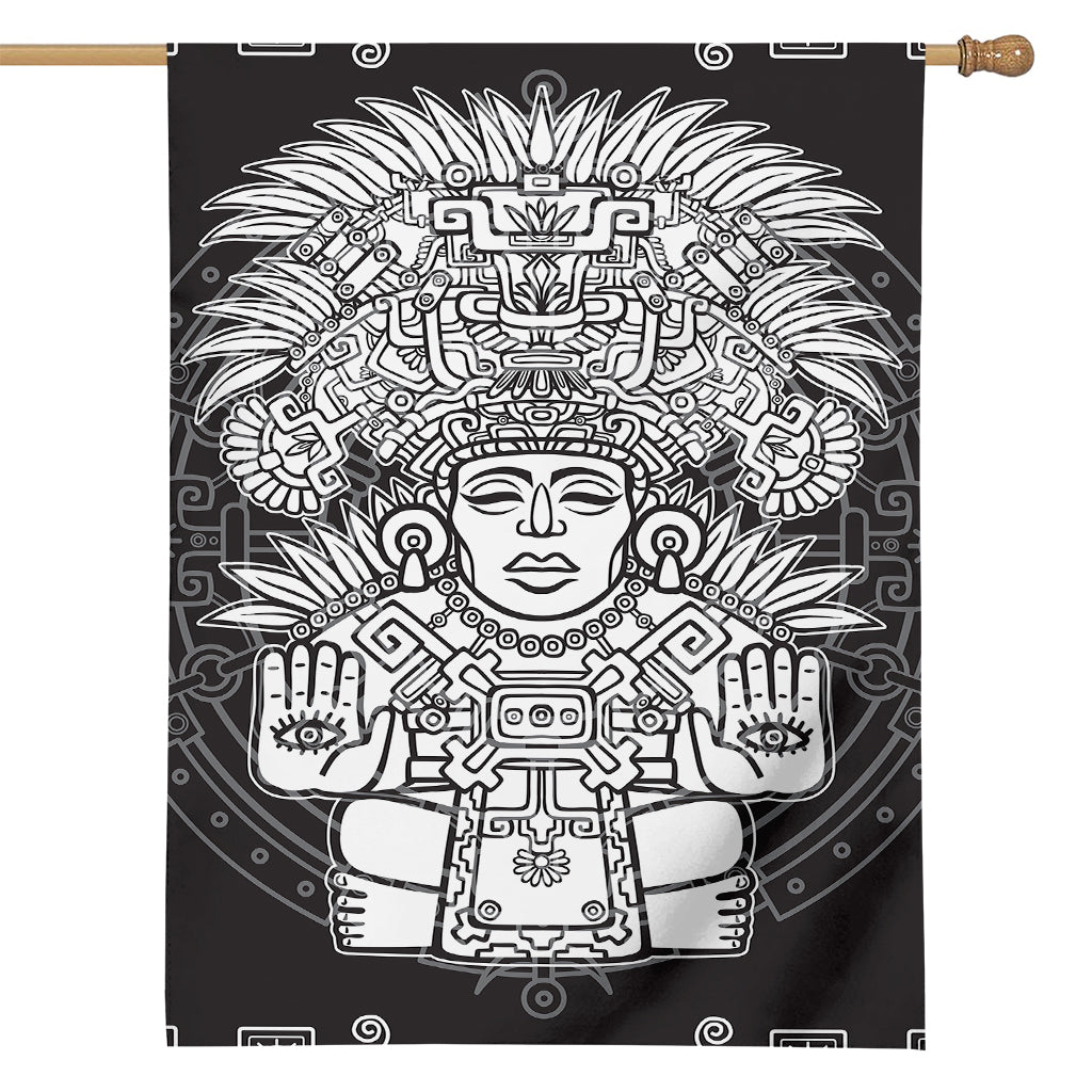 Blue And White Mayan Statue Print House Flag