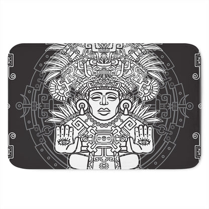 Blue And White Mayan Statue Print Indoor Door Mat