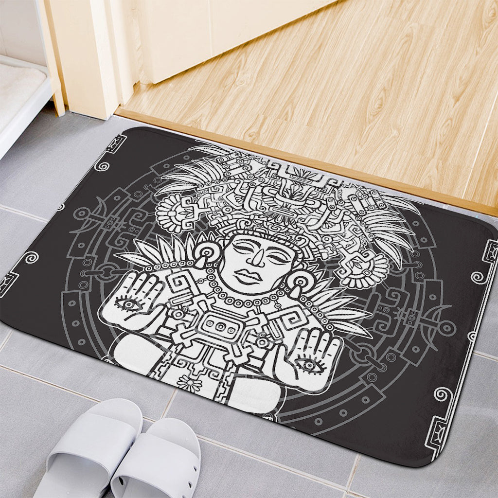 Blue And White Mayan Statue Print Indoor Door Mat