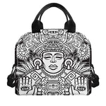 Blue And White Mayan Statue Print Insulated Lunch Bag