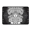 Blue And White Mayan Statue Print Kitchen Mat