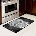 Blue And White Mayan Statue Print Kitchen Mat