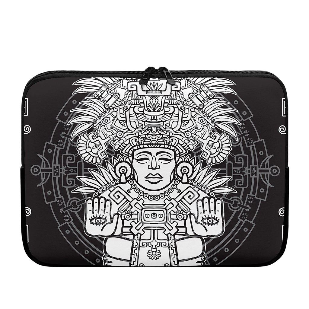 Blue And White Mayan Statue Print Laptop Sleeve