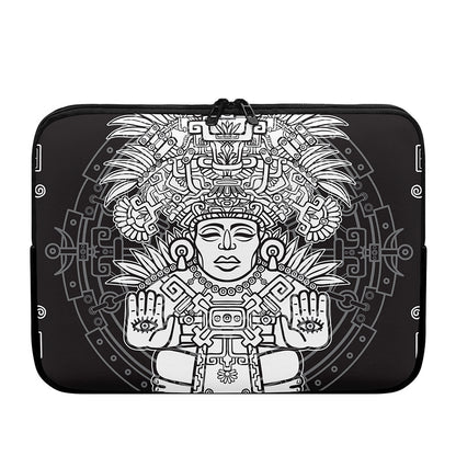 Blue And White Mayan Statue Print Laptop Sleeve