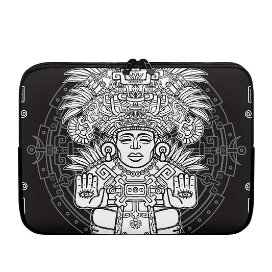 Blue And White Mayan Statue Print Laptop Sleeve