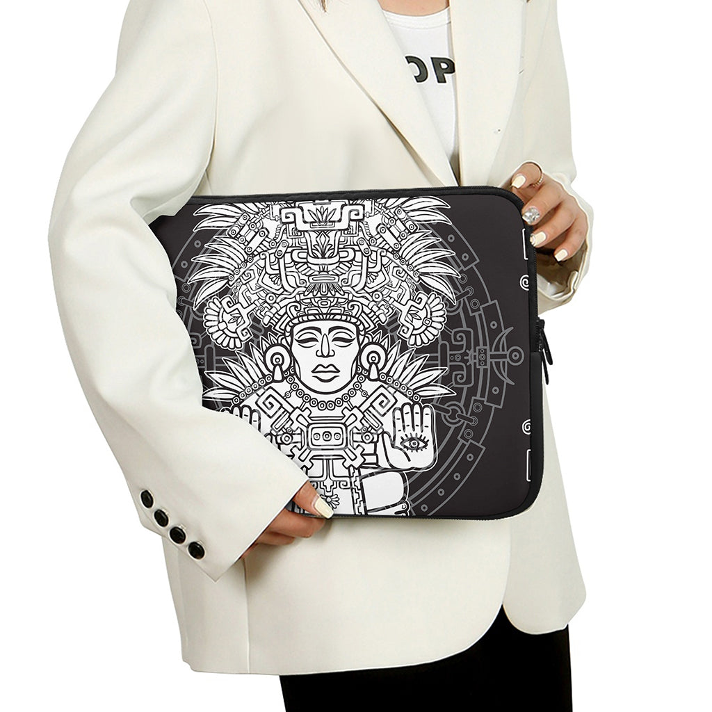 Blue And White Mayan Statue Print Laptop Sleeve