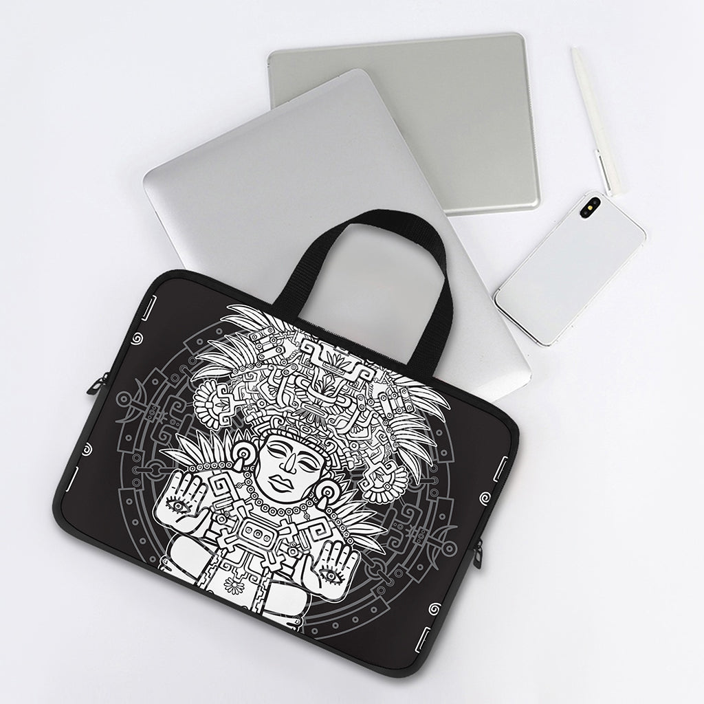 Blue And White Mayan Statue Print Laptop Sleeve With Handle