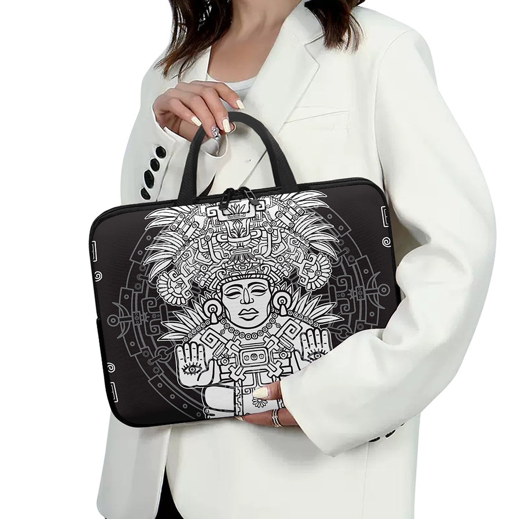 Blue And White Mayan Statue Print Laptop Sleeve With Handle