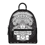 Blue And White Mayan Statue Print Leather Backpack