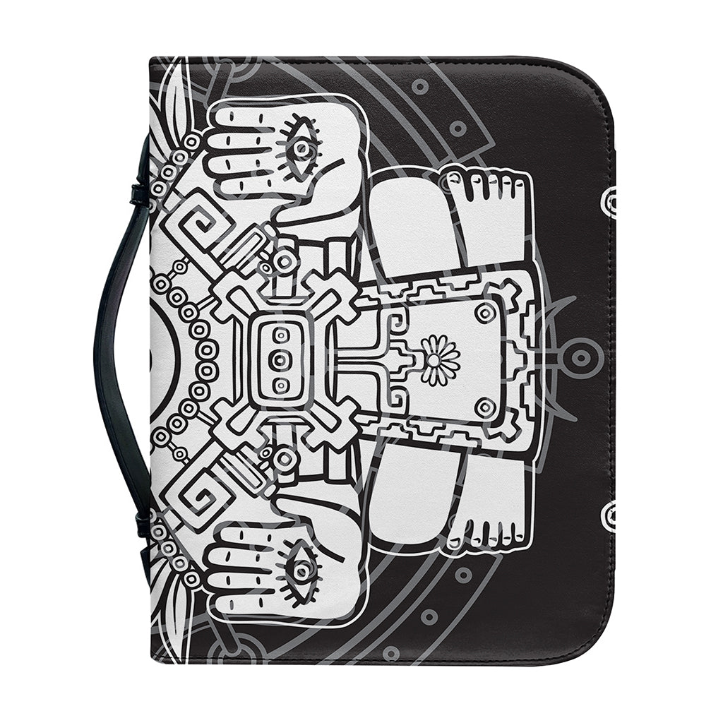 Blue And White Mayan Statue Print Leather Bible Cover