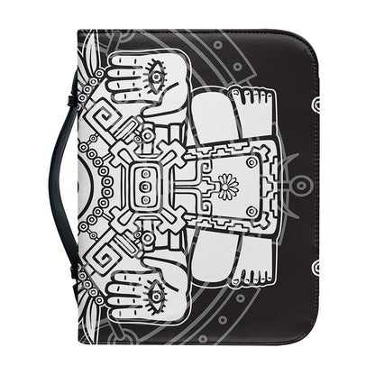Blue And White Mayan Statue Print Leather Bible Cover