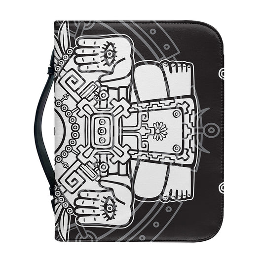 Blue And White Mayan Statue Print Leather Bible Cover