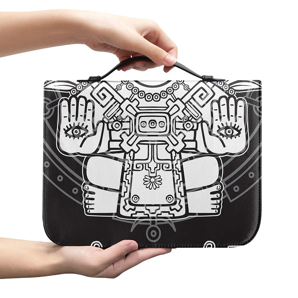 Blue And White Mayan Statue Print Leather Bible Cover
