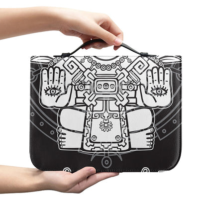 Blue And White Mayan Statue Print Leather Bible Cover