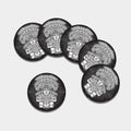 Blue And White Mayan Statue Print Leather Coaster Set