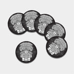 Blue And White Mayan Statue Print Leather Coaster Set