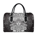 Blue And White Mayan Statue Print Leather Duffel Bag