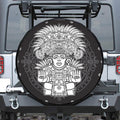 Blue And White Mayan Statue Print Leather Spare Tire Cover
