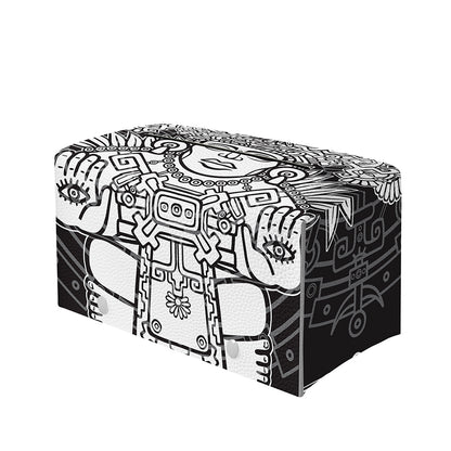 Blue And White Mayan Statue Print Leather Tissue Box Cover