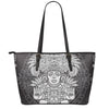 Blue And White Mayan Statue Print Leather Tote Bag