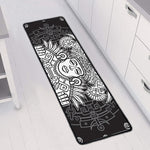 Blue And White Mayan Statue Print Long Kitchen Mat