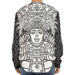 Blue And White Mayan Statue Print Long Sleeve Baseball Jersey