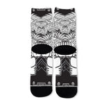 Blue And White Mayan Statue Print Long Socks