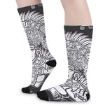 Blue And White Mayan Statue Print Long Socks