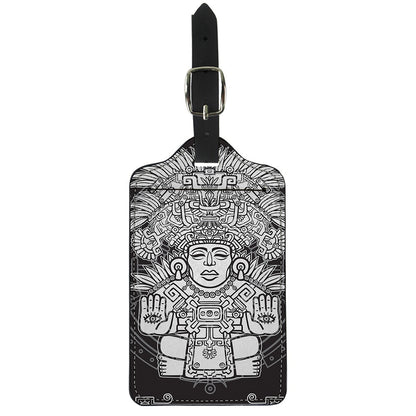 Blue And White Mayan Statue Print Luggage Tag
