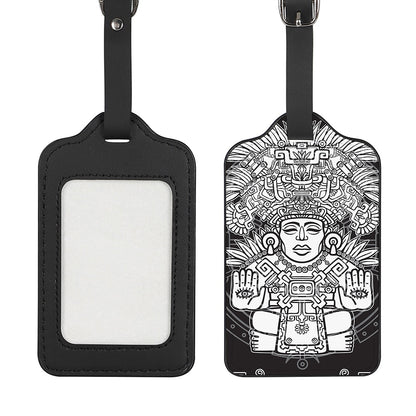 Blue And White Mayan Statue Print Luggage Tag