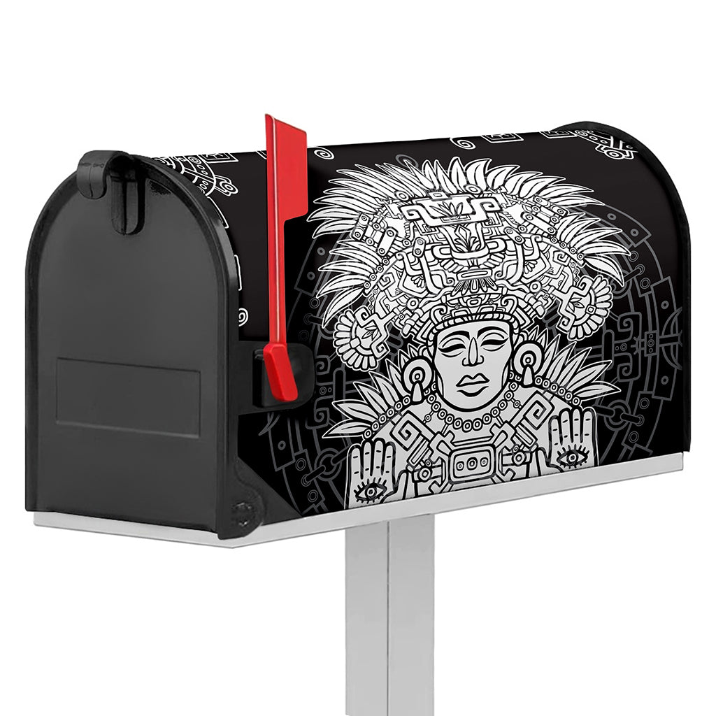 Blue And White Mayan Statue Print Mailbox Cover