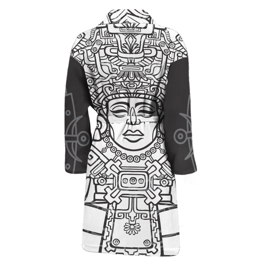 Blue And White Mayan Statue Print Men's Bathrobe