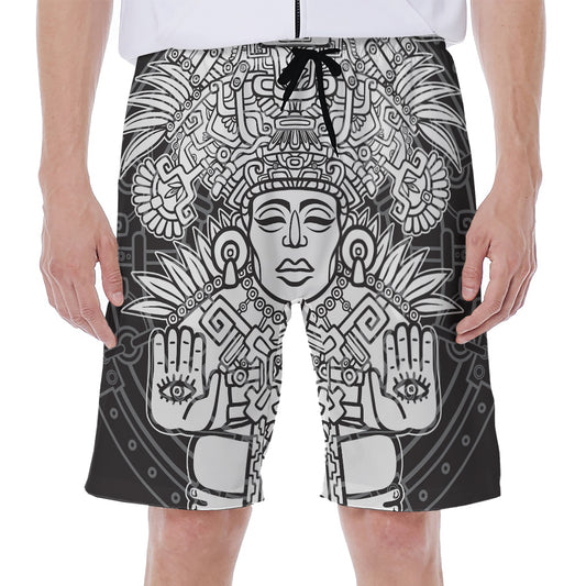 Blue And White Mayan Statue Print Men's Beach Shorts